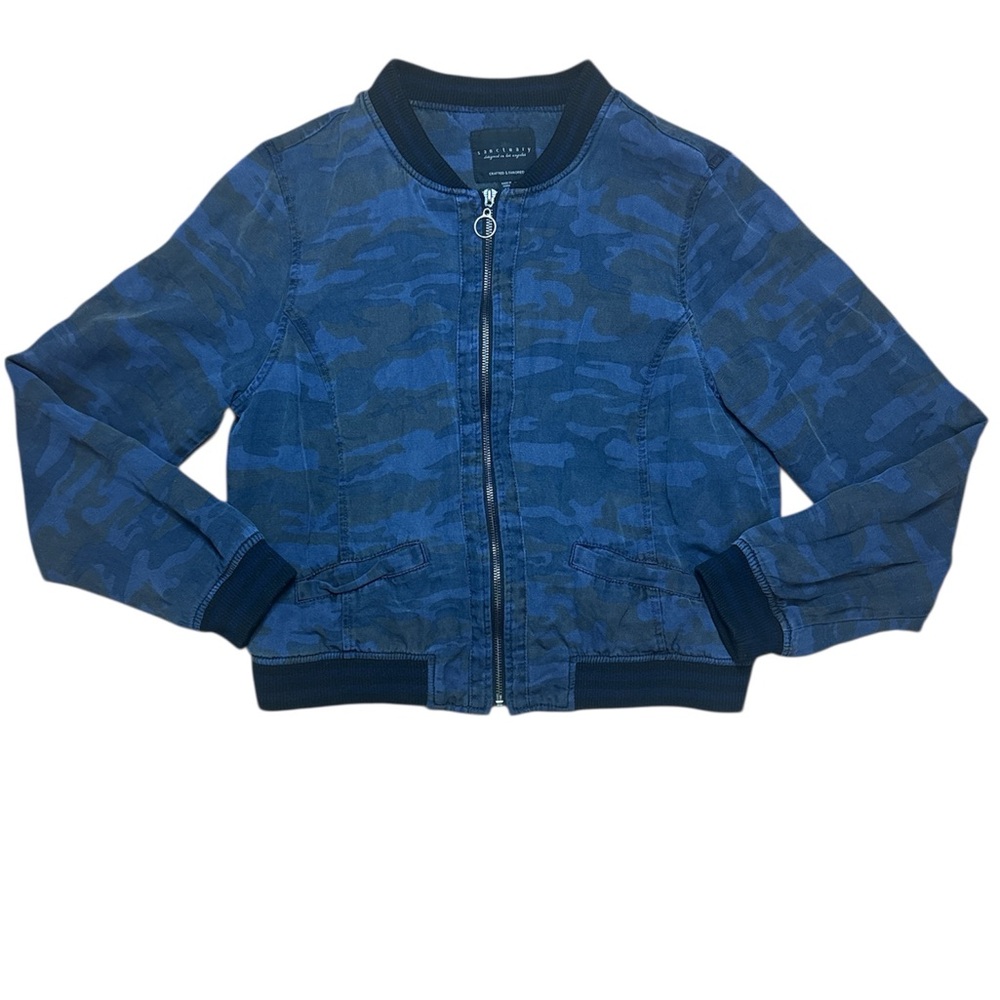 Sanctuary Blue Camo Full Zip Jacket Bomber Medium